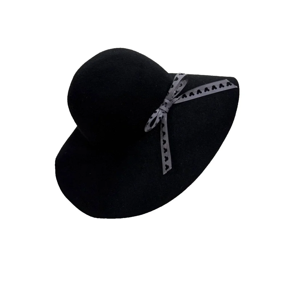 Disney Parks Authentic Adult (57 cm) Floppy Felt Hat; Mickey Cutouts Bow; Black